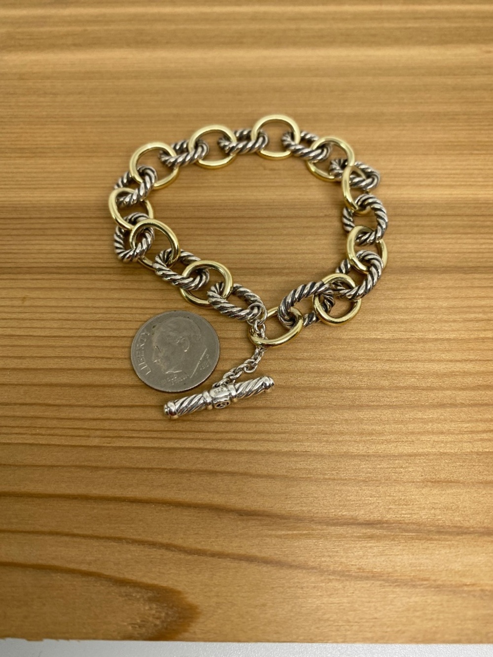 David Yurman Two-Tone Gold and Silver Cable Link Bracelet - Picture 6 of 10